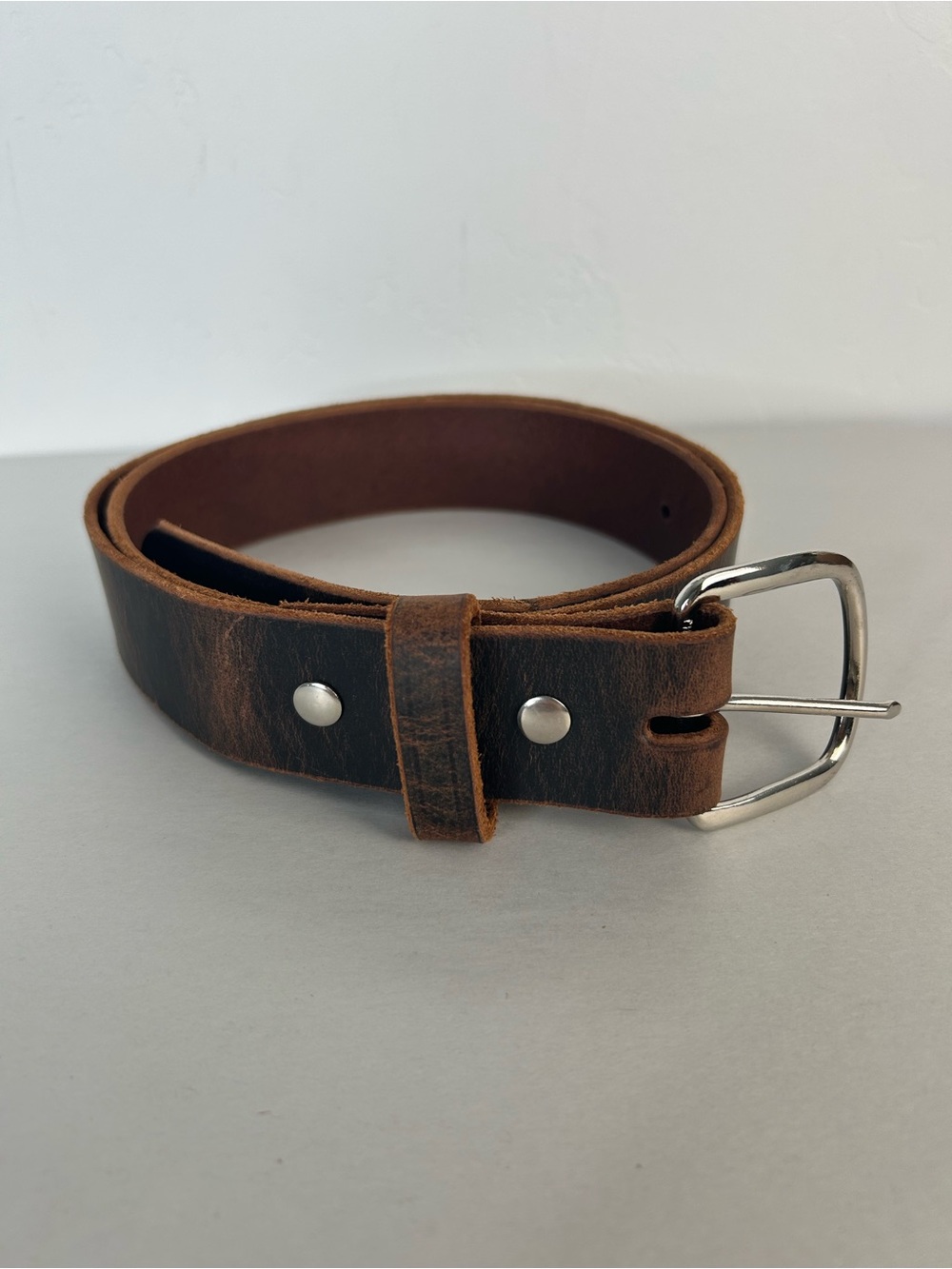 Hank's Belts Men's Brown Leather Belt with Silver Buckle The Crazy Horse SZ 38